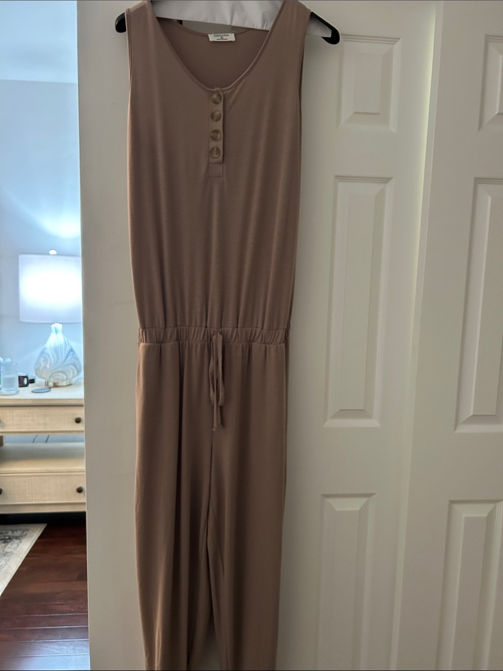 Taupe Zenana Jersey Jumpsuit with Side Pockets and elastic waist & cuffs Sz XL